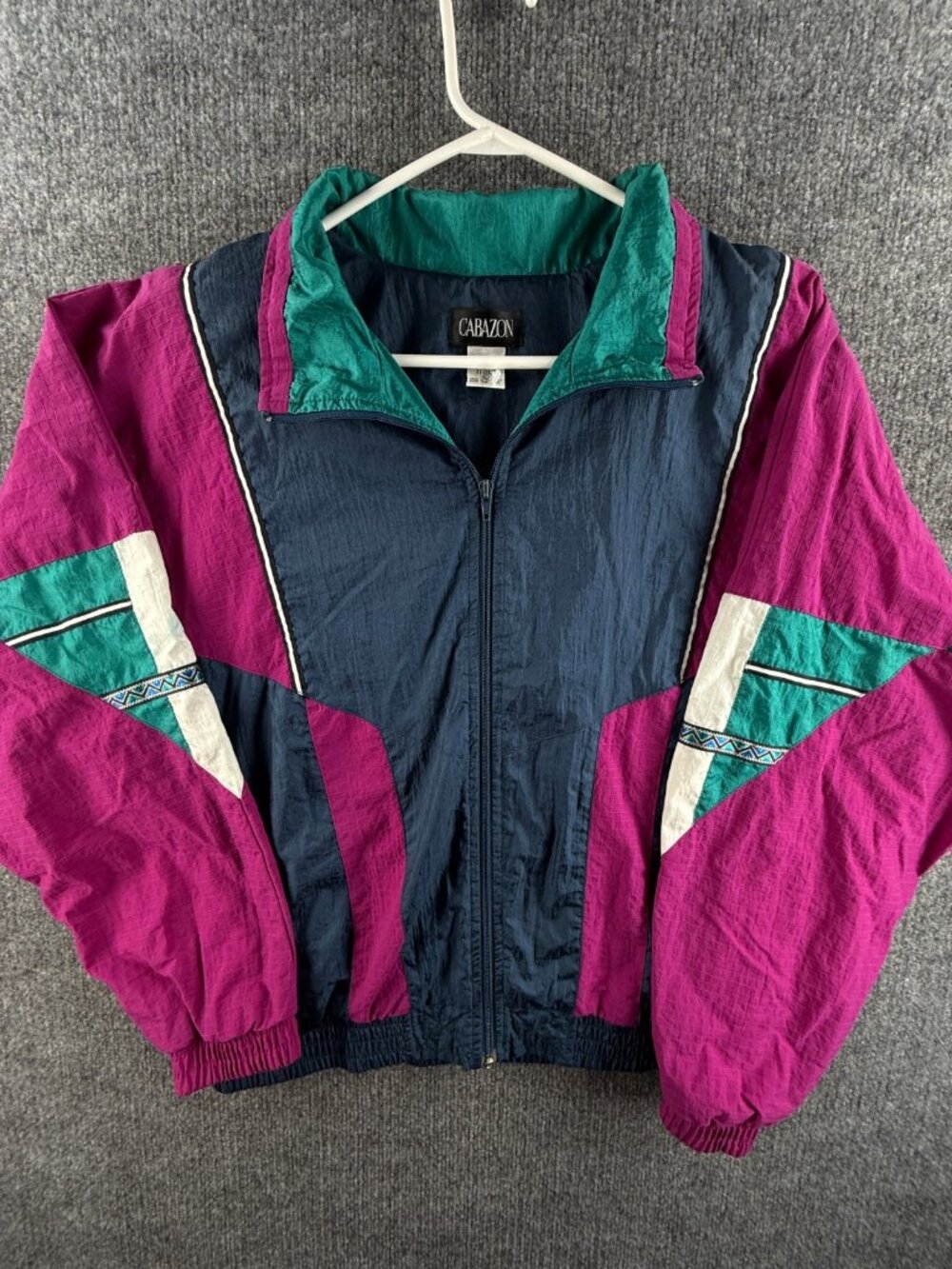 VTG Cabazon Windbreaker Jacket 80s 90s Retro Blue Purple Large Nylon Track